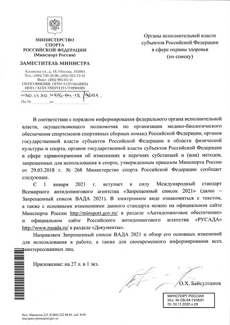 Запрещенный список ВАДА 2021